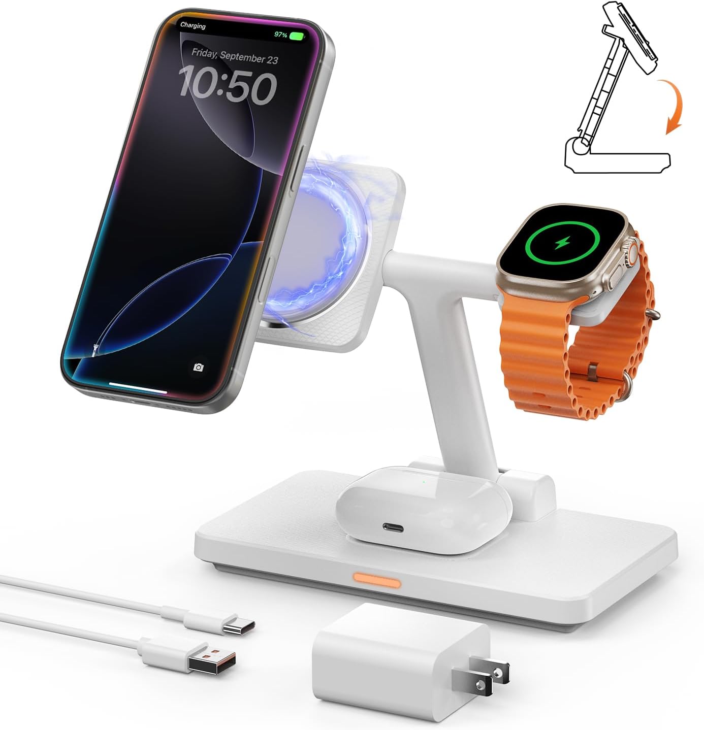 Foldable Magnetic 3-in-1 Wireless Charging Station for iPhone