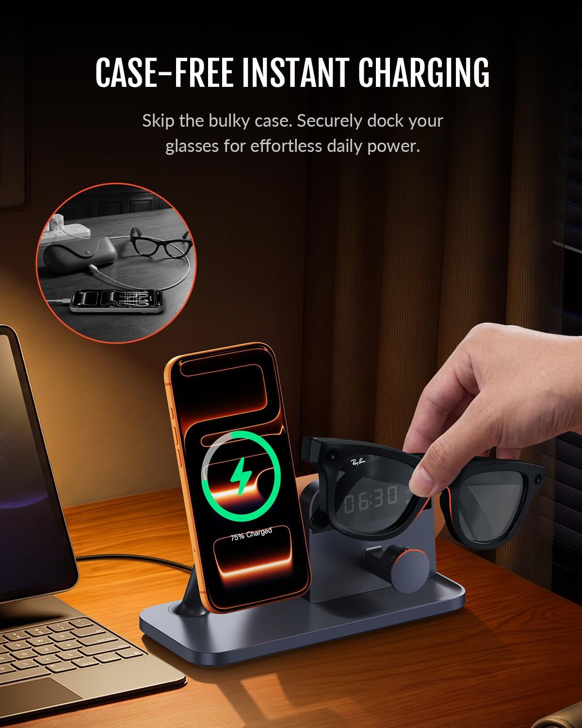 GEEKERA 3-in-1 Charging Stand for Ray-Ban Meta Glasses, Case & Phone