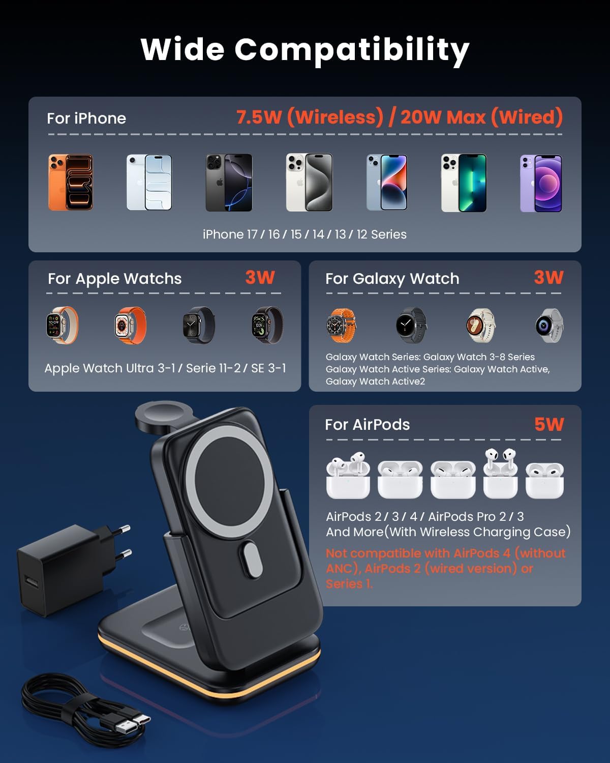 GEEKERA 3-in-1 faltbare magnetische Ladestation für iPhone