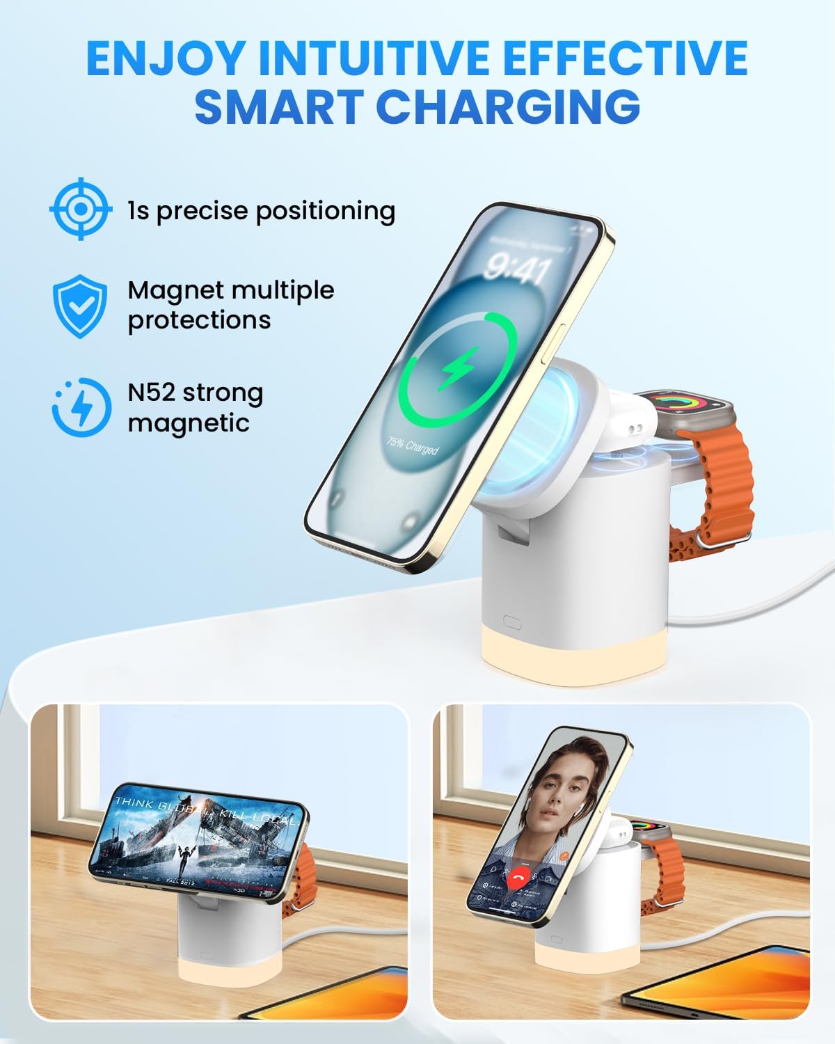 Foldable 3-in-1 MagSafe Wireless Charging Station for Apple Devices