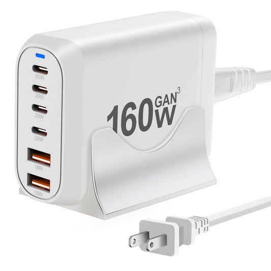GEEKERA 160W 6-Port Charger, 4C+2A, for iPhone/Samsung etc.