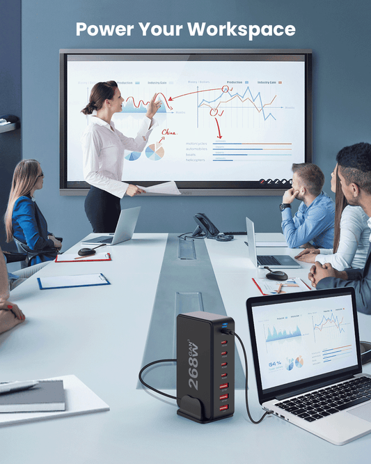 GEEKERA 268W 8-Port Charger, 5C+3A, for iPhone 15-12, iPad, MacBook, Galaxy, Pixel, Switch