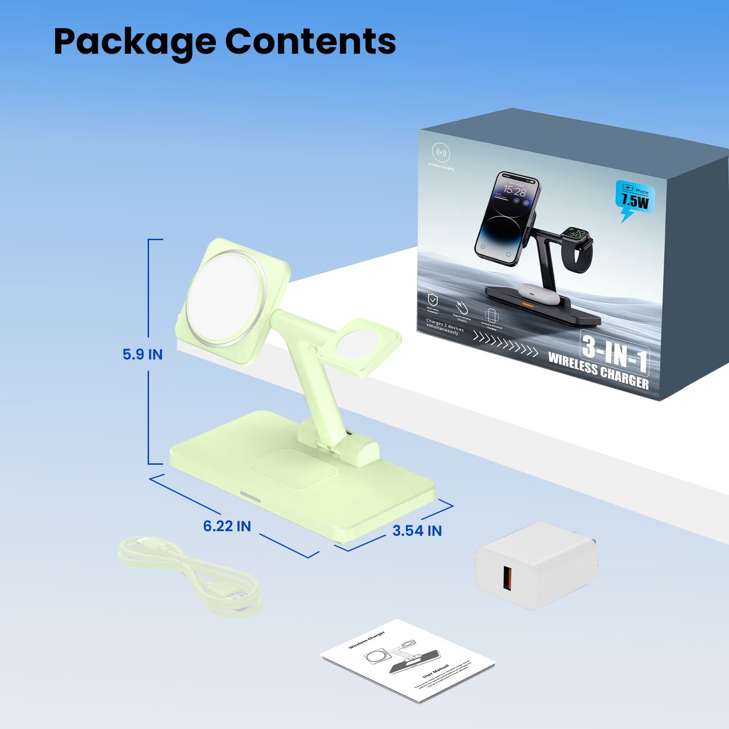 GEEKERA MagSafe Charger, Foldable for iPhone 16-12 Pro Max, Watch, AirPods 3-2/Pro