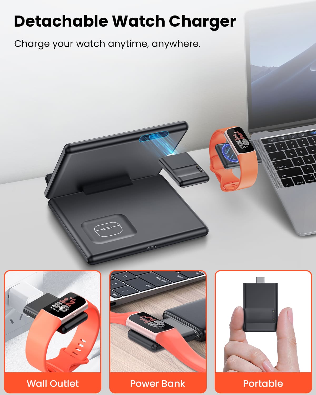 GEEKERA 3-in-1 Samsung charger, fold. for Z Flip/Fold 6-3, S24-S20, Fitbit Charge 6/5, Buds 2 Pro