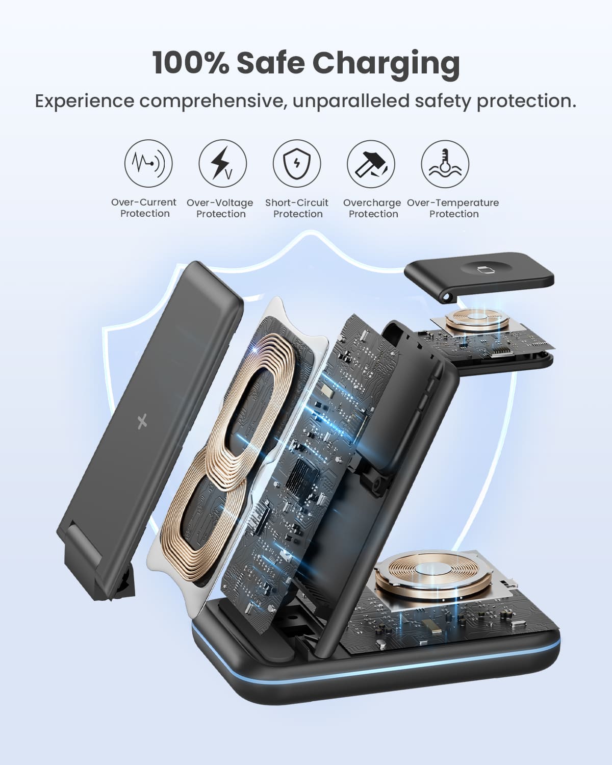 GEEKERA 3-in-1 Wireless Charger, Foldable Stand for iPhone 16-11, Apple Watch Ultra-5, AirPods Pro-2