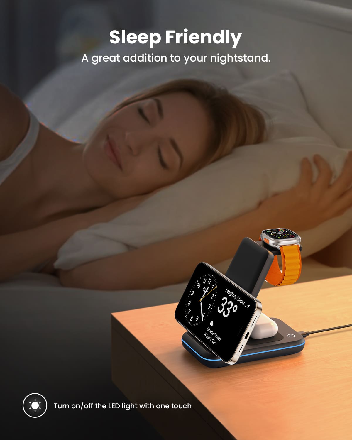 GEEKERA 3-in-1 Wireless Charger, Foldable Stand for iPhone 16-11, Apple Watch Ultra-5, AirPods Pro-2