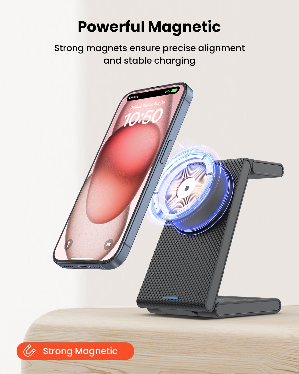 GEEKERA 3-in-1 Magsafe Charger, Foldable, for iPhone, Apple Watch, AirPods