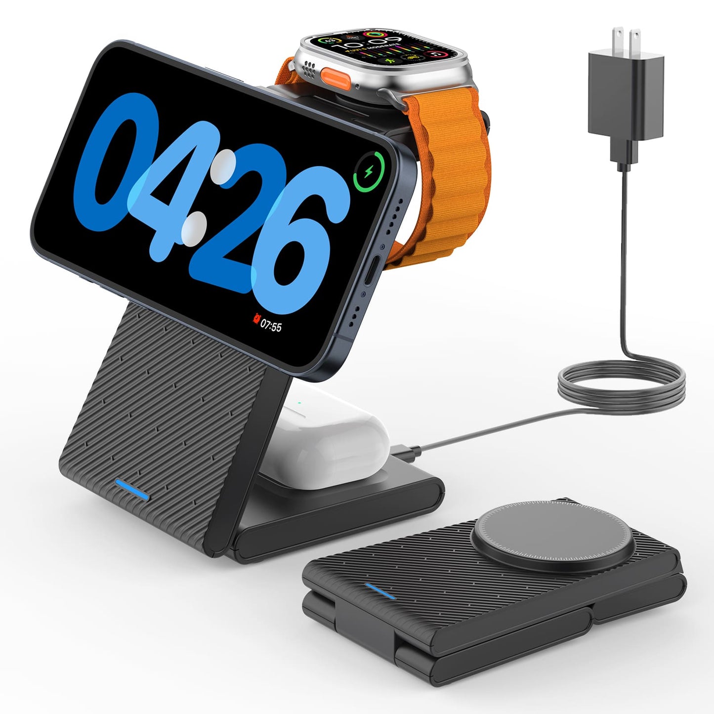 GEEKERA 3-in-1 Magsafe Charger, Foldable, for iPhone, Apple Watch, AirPods