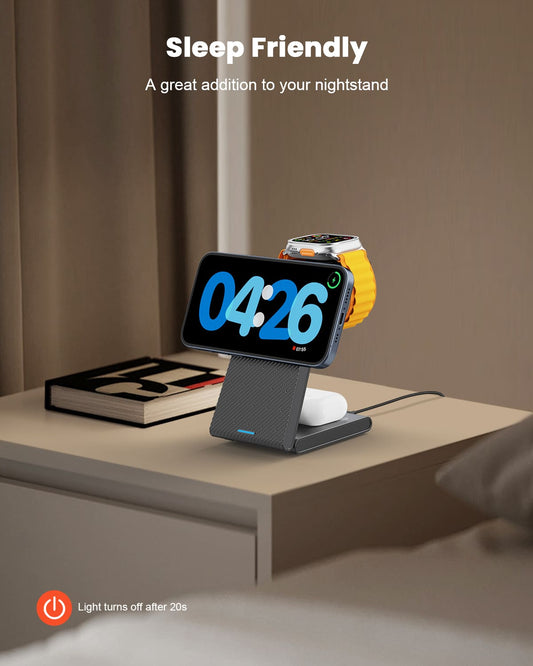 GEEKERA 3-in-1 Magsafe Charger, Foldable, for iPhone, Apple Watch, AirPods
