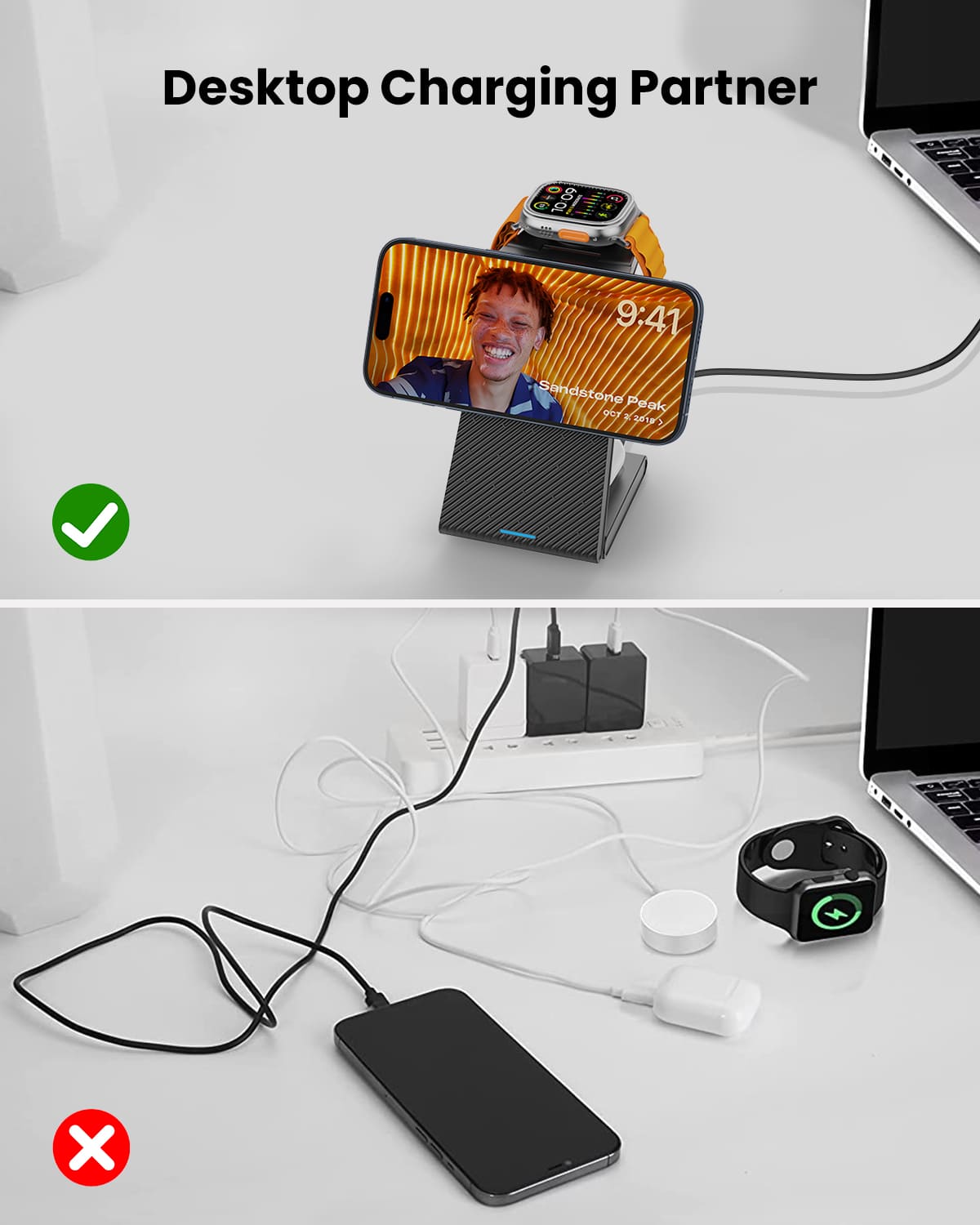 GEEKERA 3-in-1 Magsafe Charger, Foldable, for iPhone, Apple Watch, AirPods