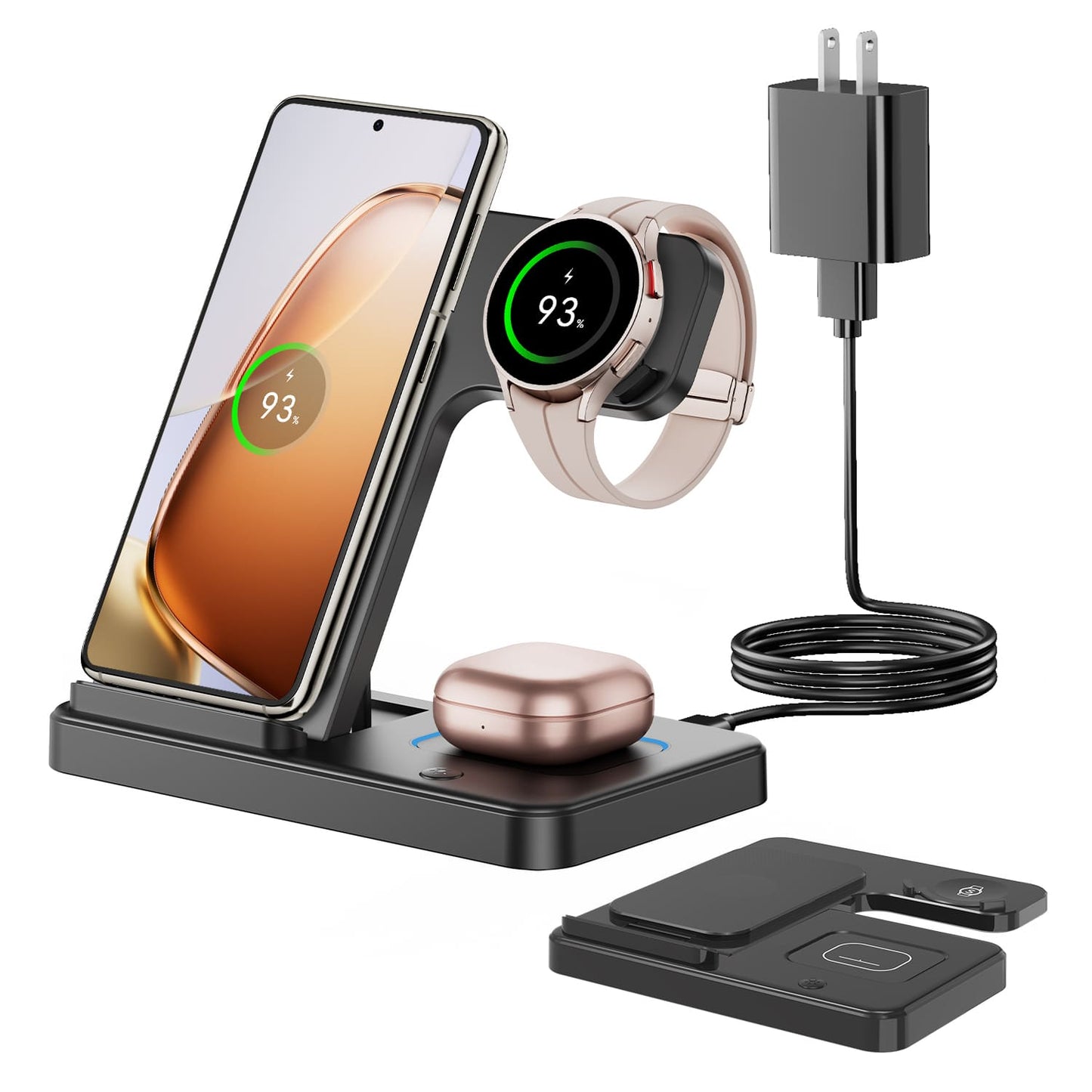 GEEKERA 3-in-1 Samsung charger, fold. for S24-S20, Z Flip/Fold 5-3, Watch 6-3, Buds 2 Pro