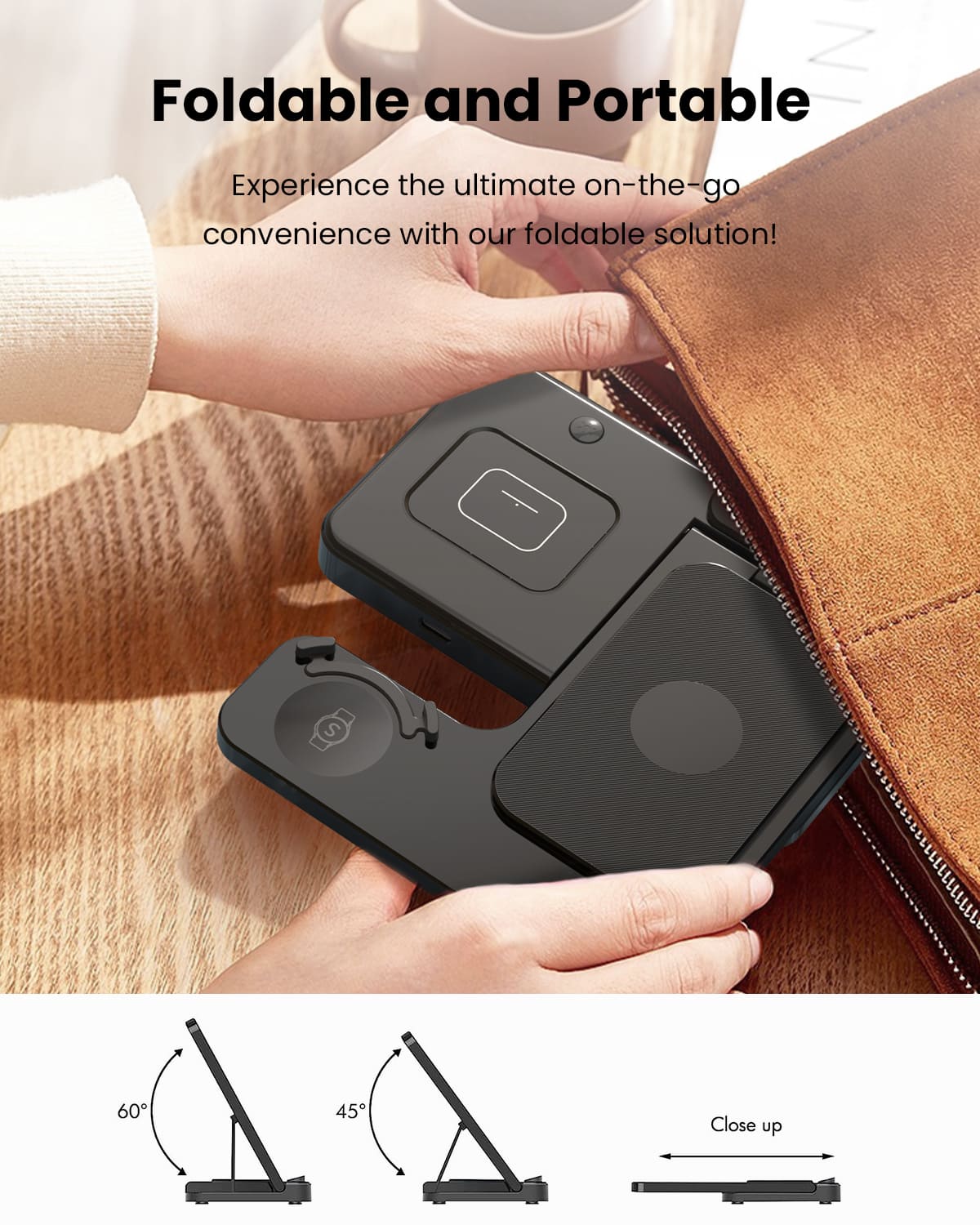 GEEKERA 3-in-1 Samsung charger, fold. for S24-S20, Z Flip/Fold 5-3, Watch 6-3, Buds 2 Pro