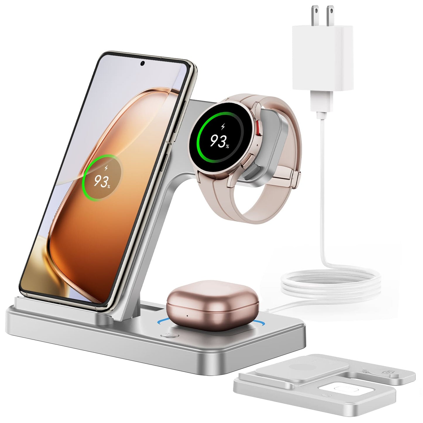 GEEKERA 3-in-1 Samsung charger, fold. for S24-S20, Z Flip/Fold 5-3, Watch 6-3, Buds 2 Pro