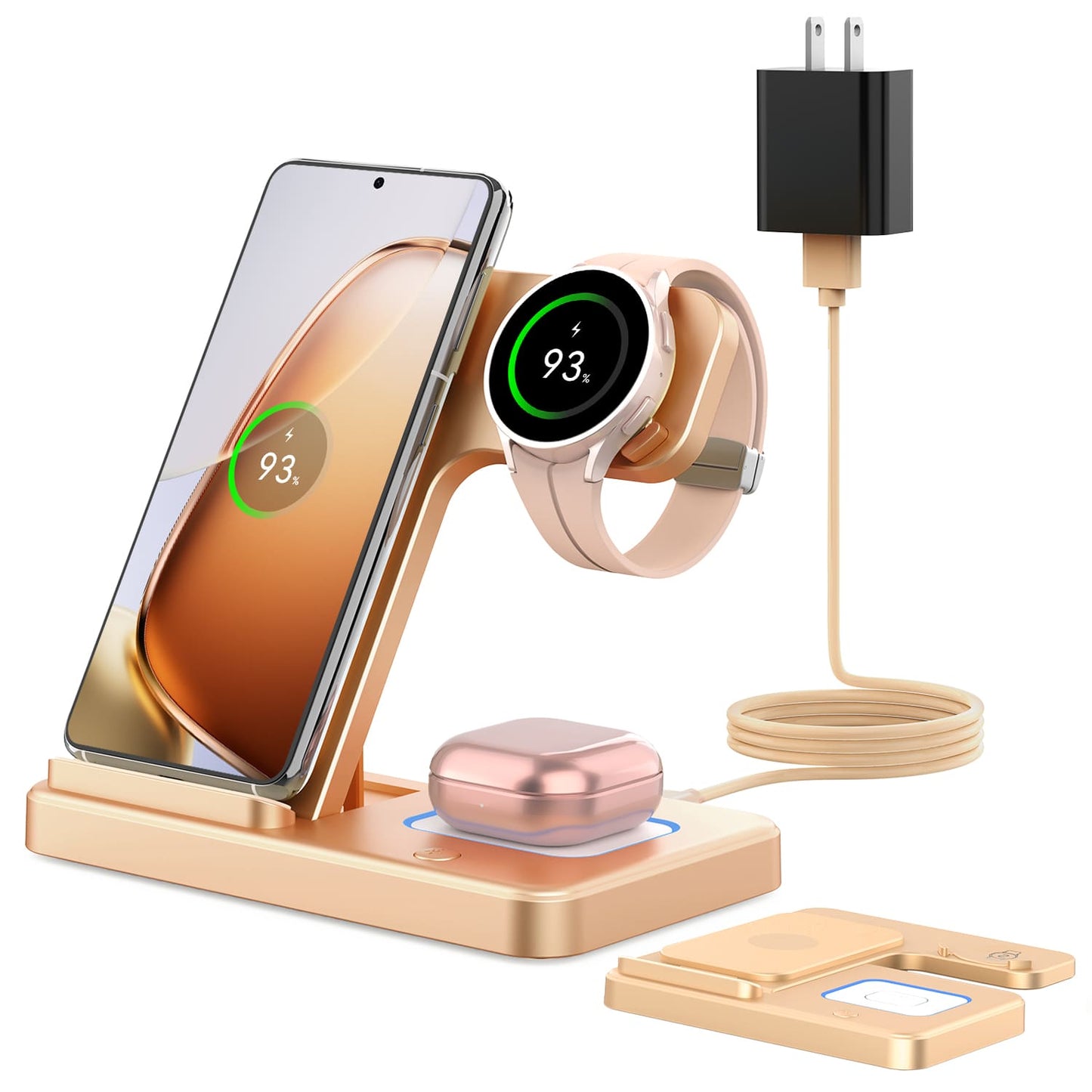 GEEKERA 3-in-1 Samsung charger, fold. for S24-S20, Z Flip/Fold 5-3, Watch 6-3, Buds 2 Pro