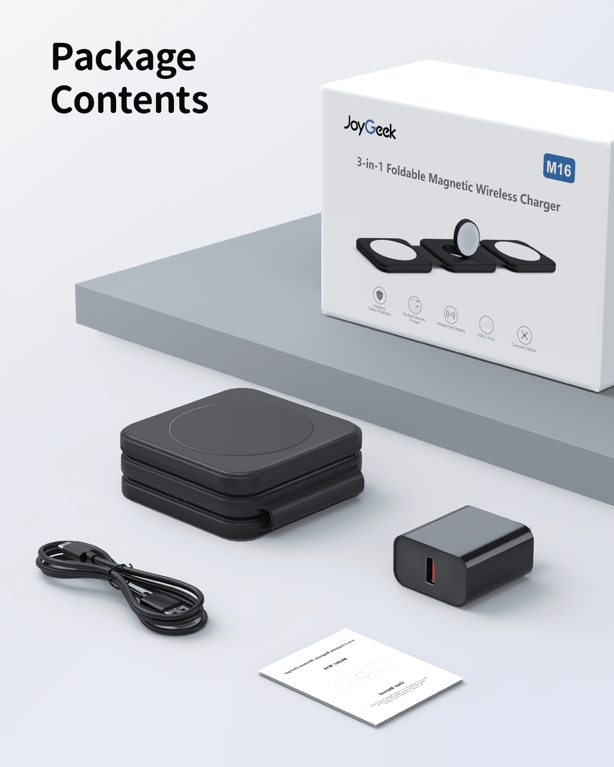 GEEKERA 3-in-1 Magnetic Charger, for iPhone, Apple Watch, AirPods