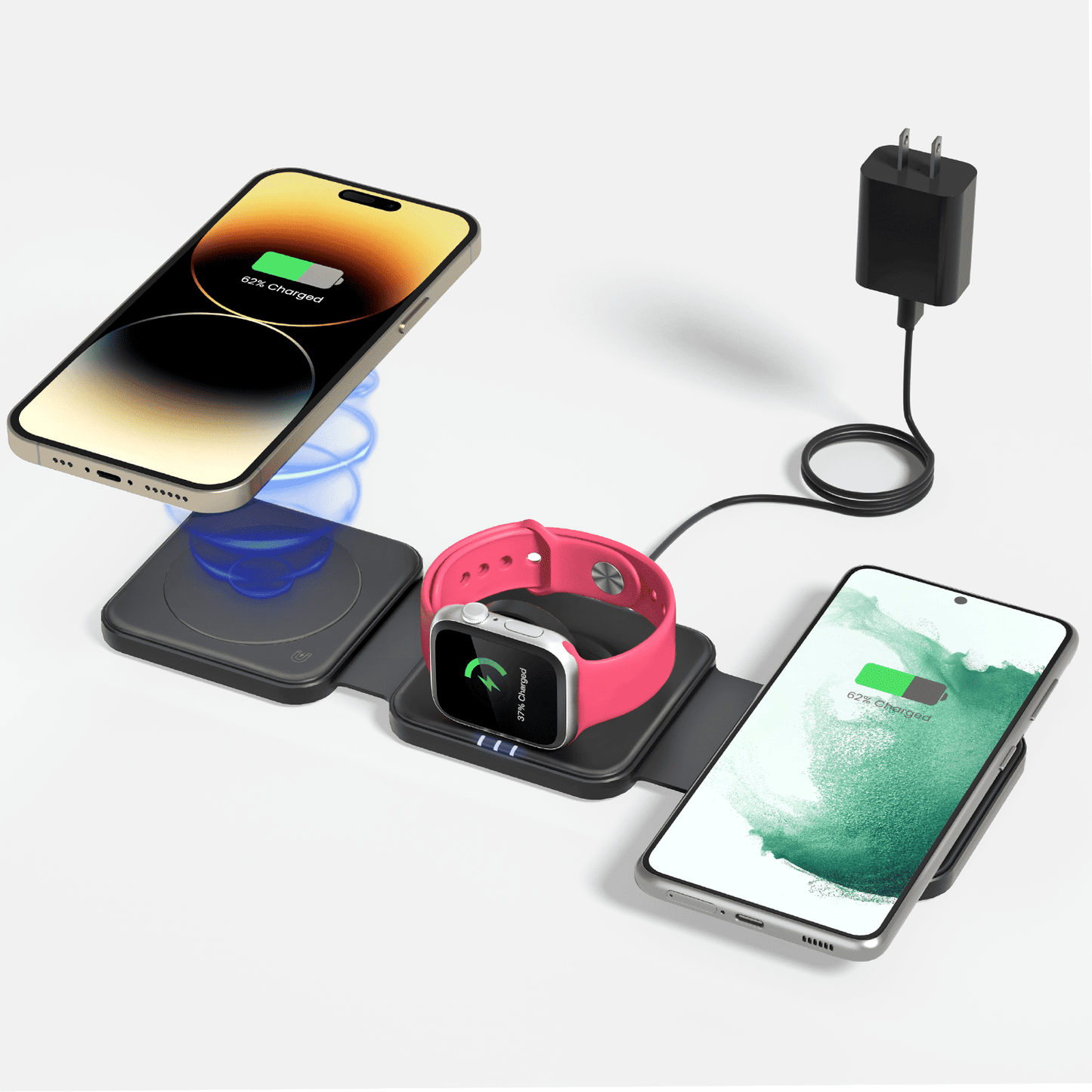 GEEKERA 3-in-1 Magnetic Charger, for iPhone, Apple Watch, AirPods