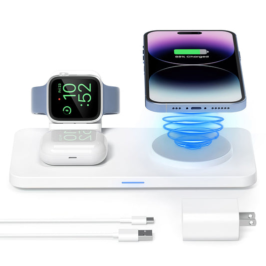 GEEKERA 3-in-1 Magnetic Wireless Charger, for iPhone, Apple Watch, AirPods