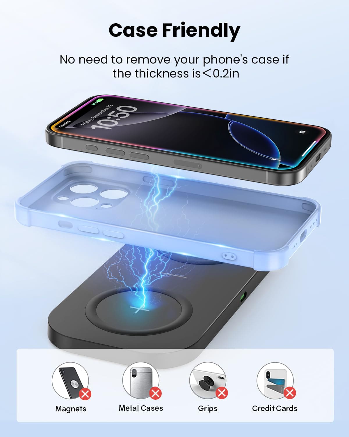 GEEKERA 2-in-1 Wireless Charging Pad for iPhone 14-8, AirPods 3/2/Pro.