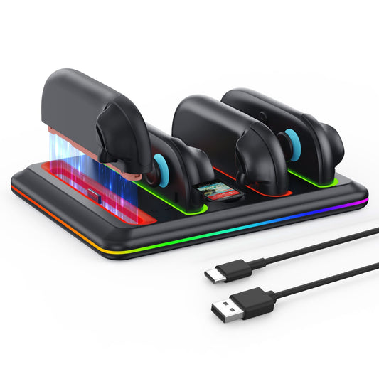 GEEKERA Switch 2 Charging Dock - 4-JoyCon RGB Dock w/ Game Card Storage