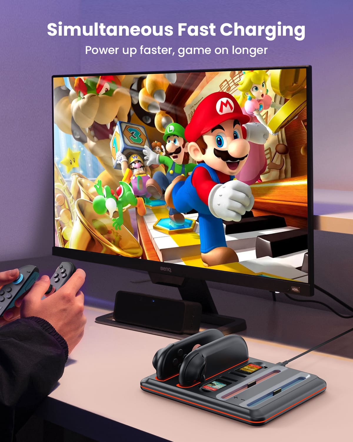 GEEKERA Switch 2 Charging Dock - 4-JoyCon RGB Dock w/ Game Card Storage