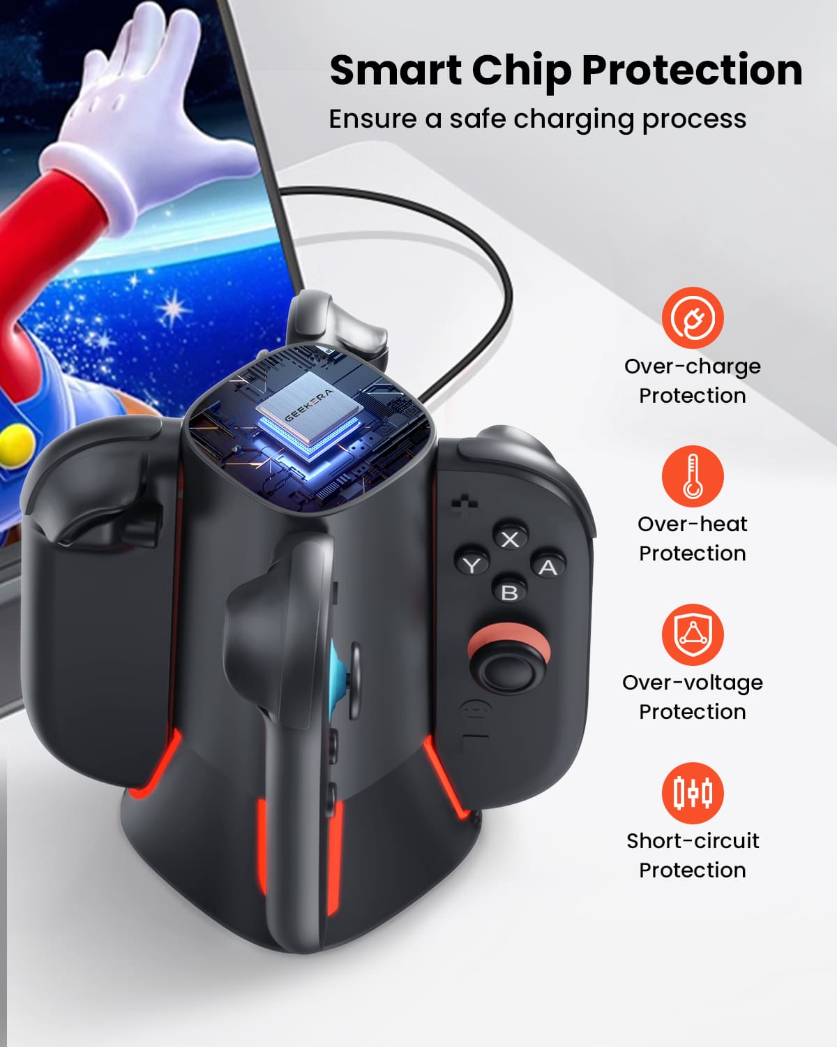 GEEKERA Switch 2 Charging Dock - 4-in-1 JoyCon Charger with RGB Lights