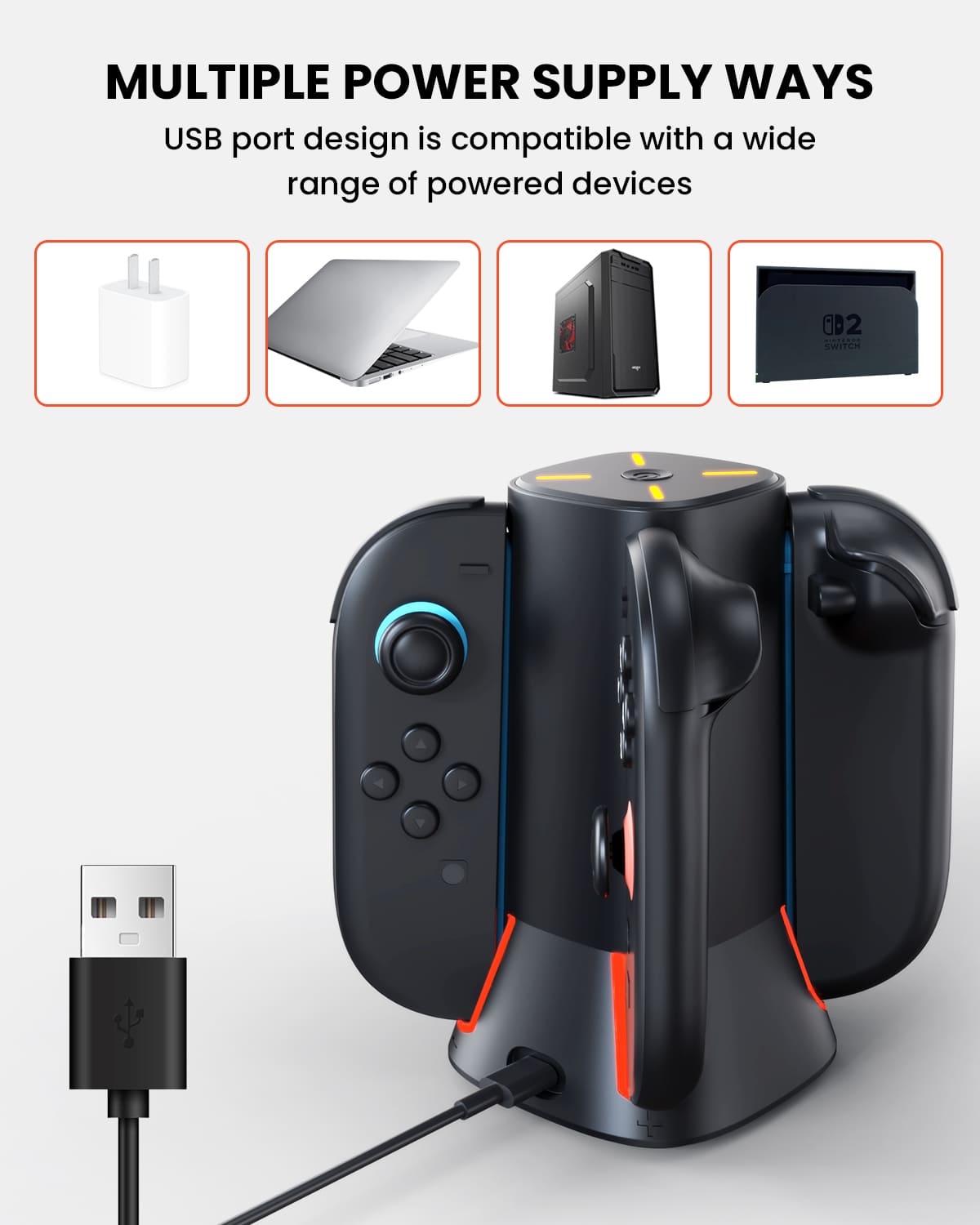 GEEKERA Switch 2 Charging Dock - 4-in-1 JoyCon Charger with RGB Lights