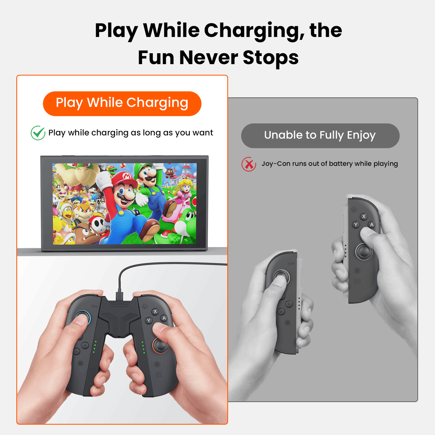 GEEKERA Switch 2 Charging Grip - 2-in-1 Controller with USB-C