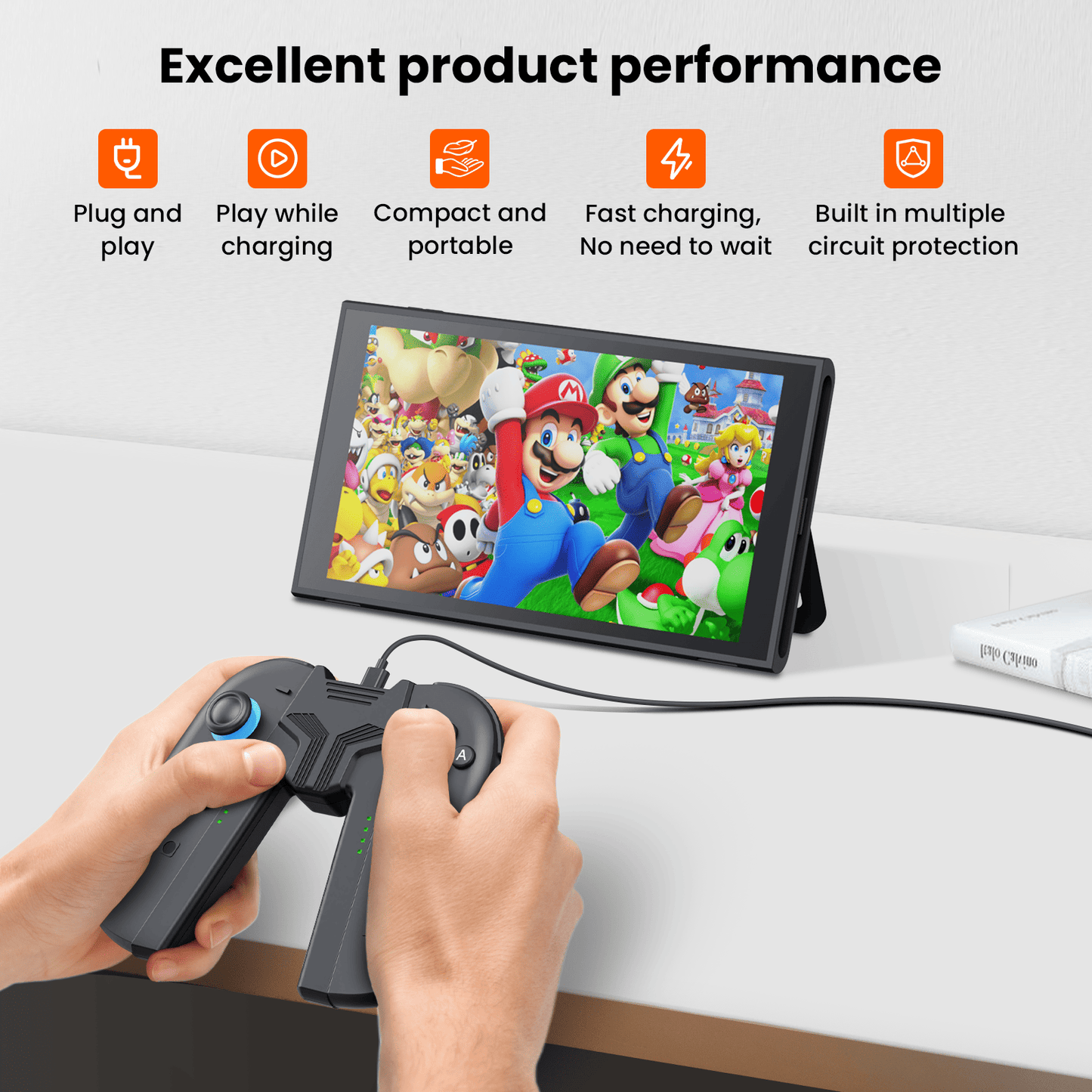 GEEKERA Switch 2 Charging Grip - 2-in-1 Controller with USB-C