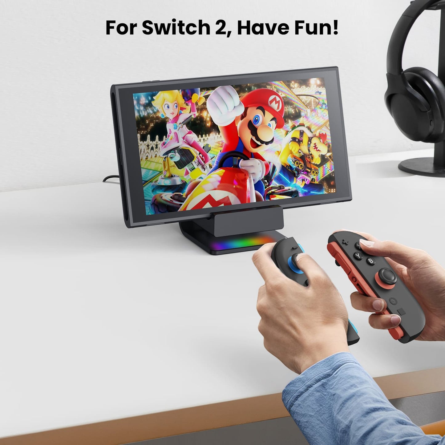 GEEKERA Switch 2 Charging Dock with RGB Lights & Type-C Cable – Portable Charger & Accessory