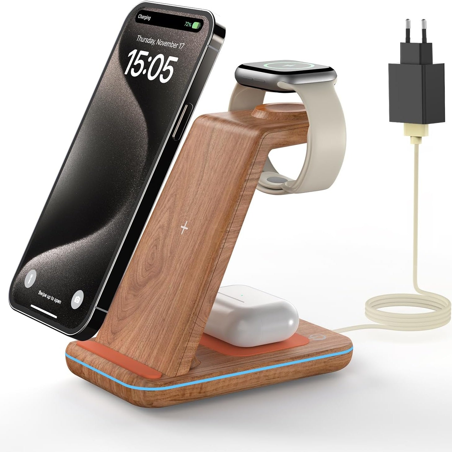 GEEKERA Kabelloses Ladegerät 3-in-1 Induktives Ladegerät für iPhone