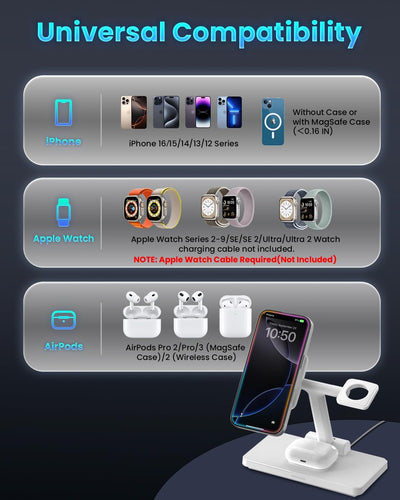 Foldable Magnetic 3-in-1 Wireless Charging Station for iPhone