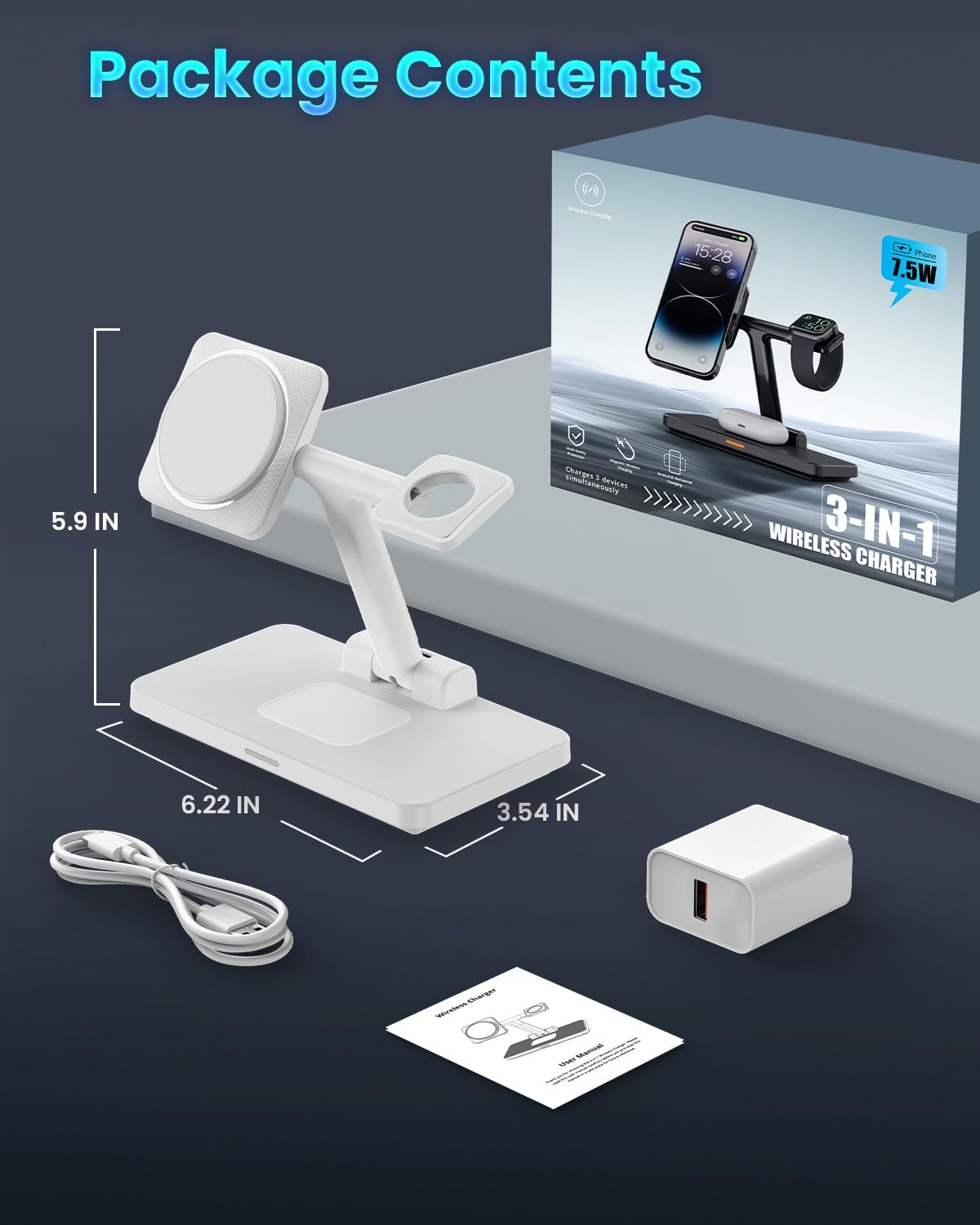 Foldable Magnetic 3-in-1 Wireless Charging Station for iPhone
