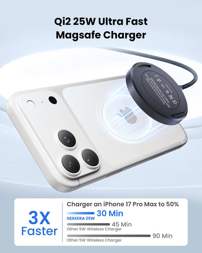 GEEKERA Qi2.2 25W Magnetic Fast Charger with Folding Stand