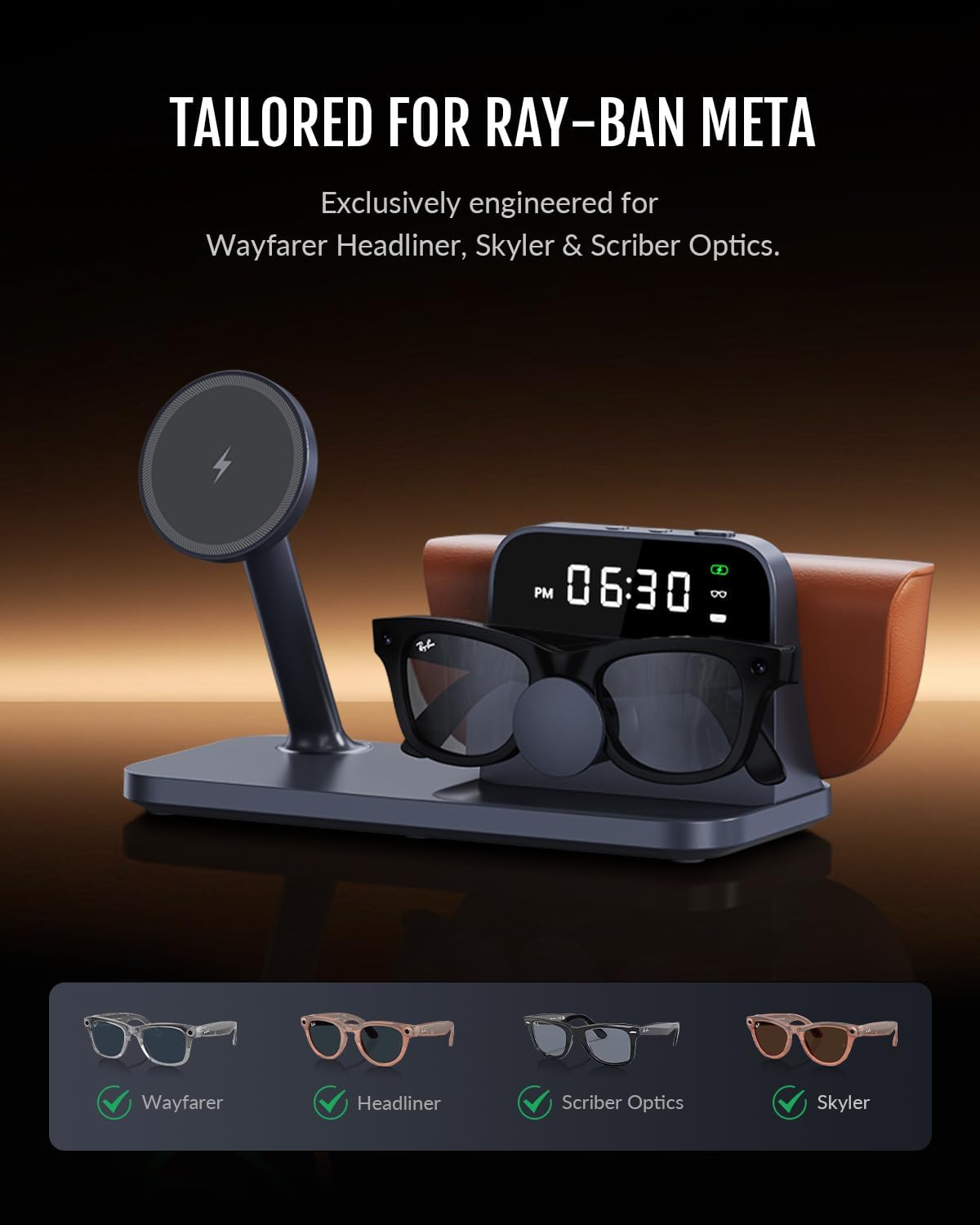 GEEKERA 3-in-1 Charging Stand for Ray-Ban Meta Glasses, Case & Phone
