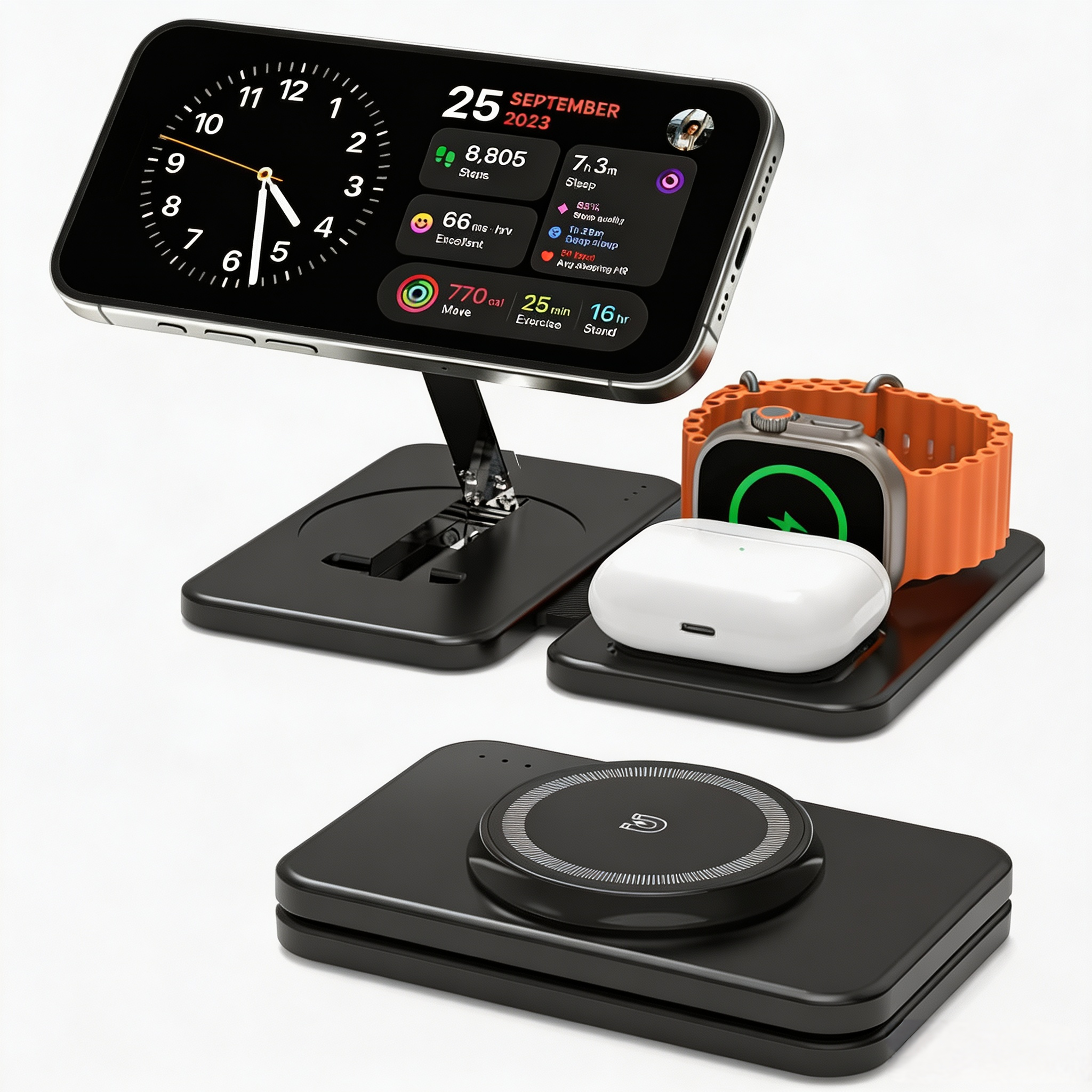 GEEKERA Magenetic 3-in-1 Wireless Charging Station Foldable for iPhone