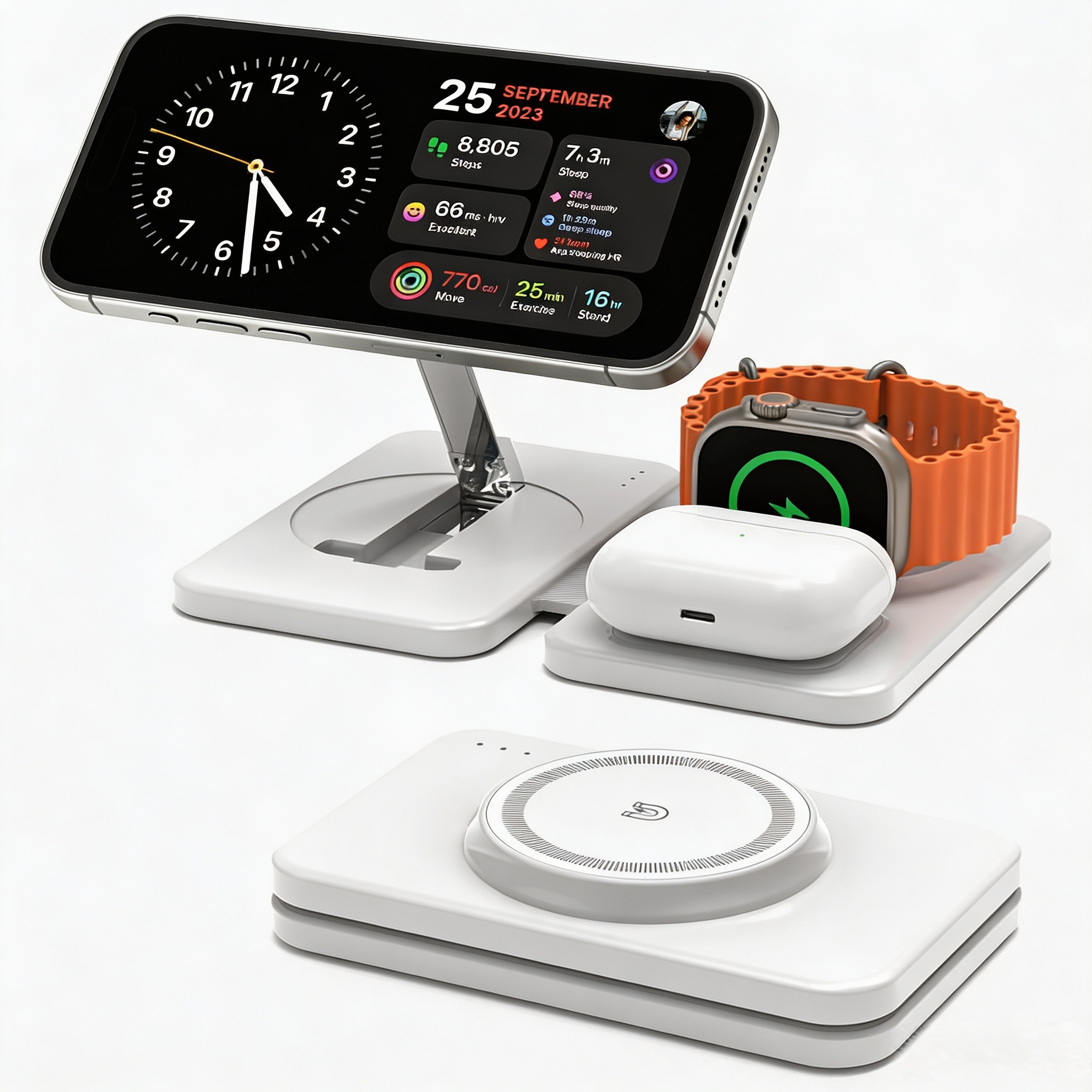 GEEKERA Magenetic 3-in-1 Wireless Charging Station Foldable for iPhone