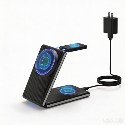 GEEKERA 3-in-1 Mag Charger, faltbar für iPhone 15-12 Pro Max, Fitbit Versa 4/Sense 2, AirPods 3/Pro