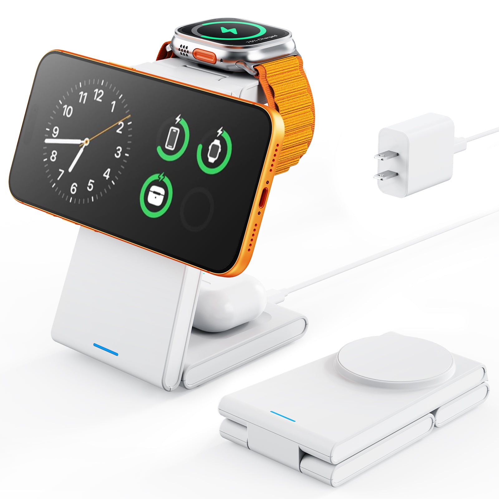 GEEKERA 3-in-1 Magsafe Charger, Foldable, for iPhone, Apple Watch, AirPods