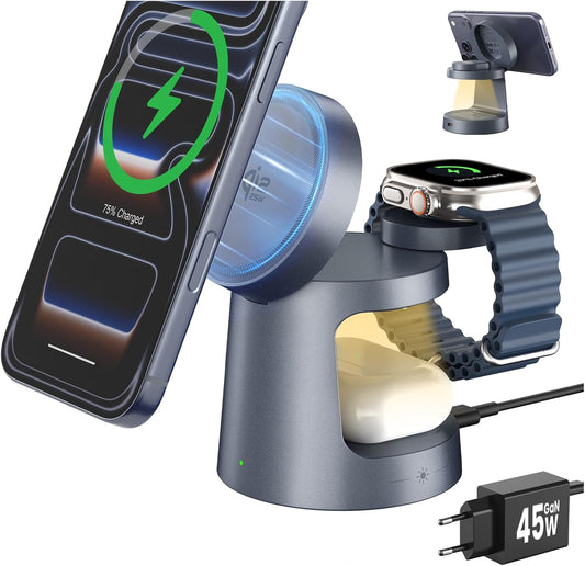 GEEKERA Qi2 25W 3-in-1 Charging Station with Night Light for iPhone