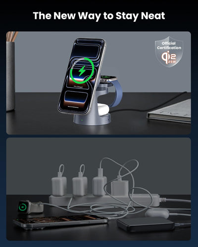 GEEKERA Qi2 25W 3-in-1 Charging Station with Night Light for iPhone