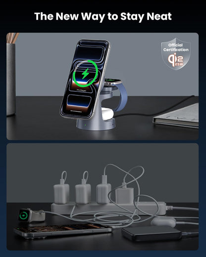 GEEKERA Qi2 25W 3-in-1 Ladestation mit Nachtlicht für iPhone