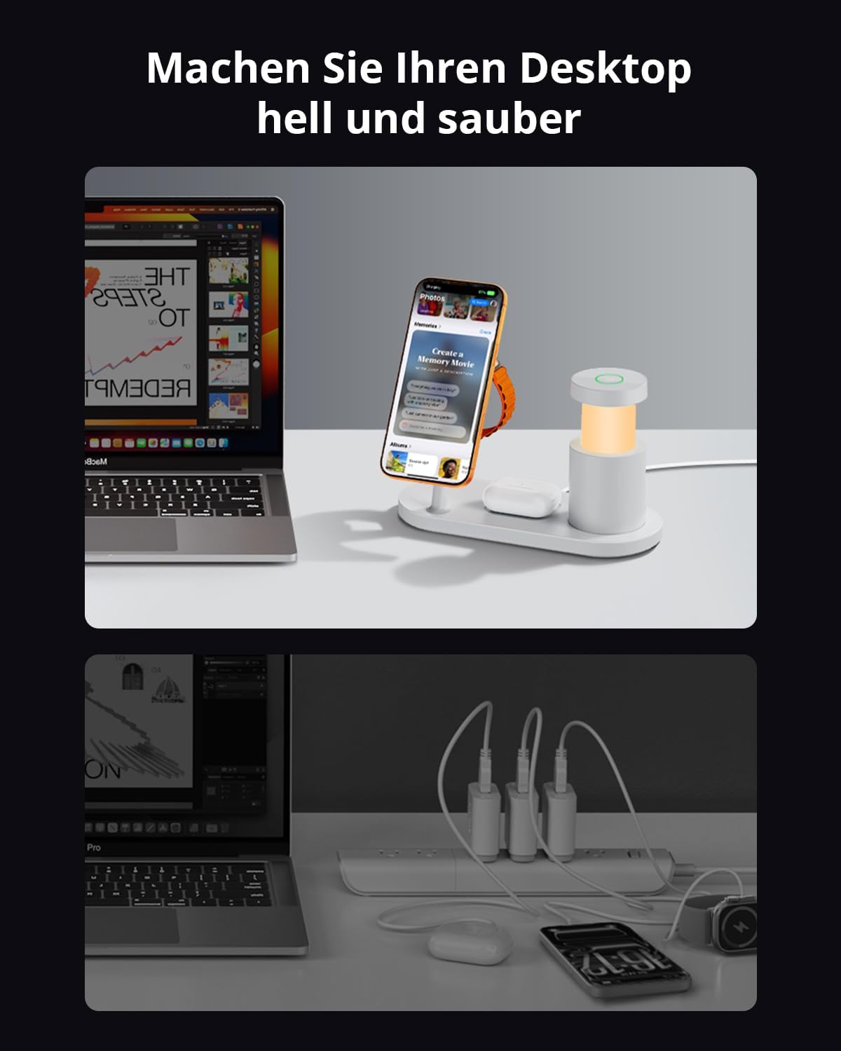 GEEKERA Qi2 25W 4-in-1 LED-Ladestation für iPhone