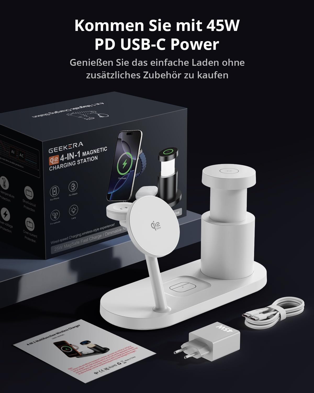 GEEKERA Qi2 25W 4-in-1 LED-Ladestation für iPhone