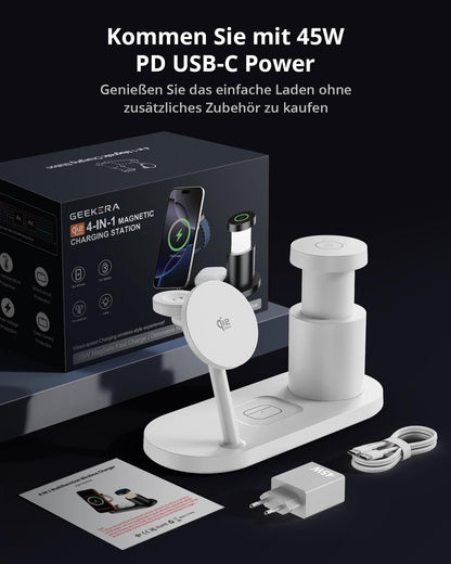 GEEKERA Qi2 25W 4-in-1 LED-Ladestation für iPhone