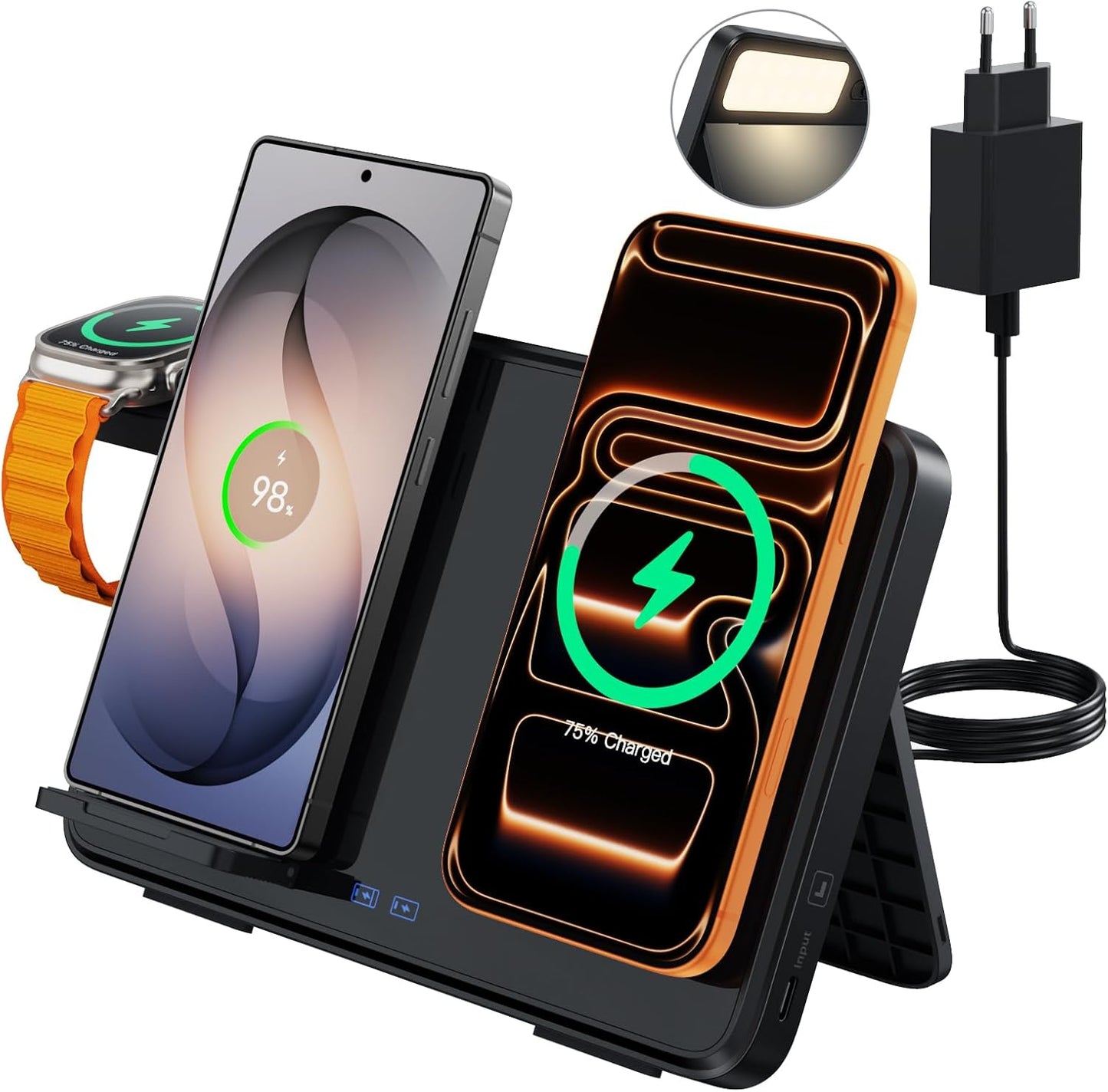 GEEKERA Induktive Dual-Ladestation für iPhone & Samsung - faltbar 4-in-1