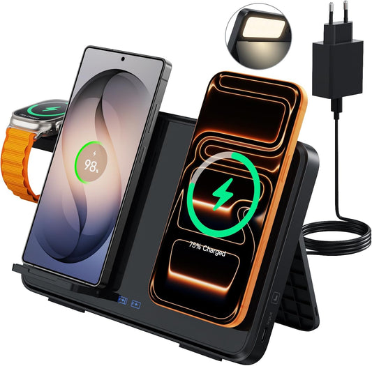 GEEKERA Dual Inductive Charging Station for iPhone & Samsung - Foldable 4-in-1