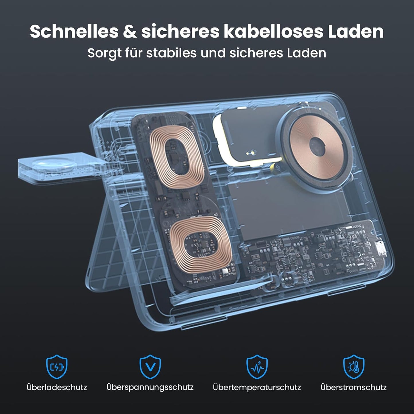 GEEKERA Induktive Dual-Ladestation für iPhone & Samsung - faltbar 4-in-1