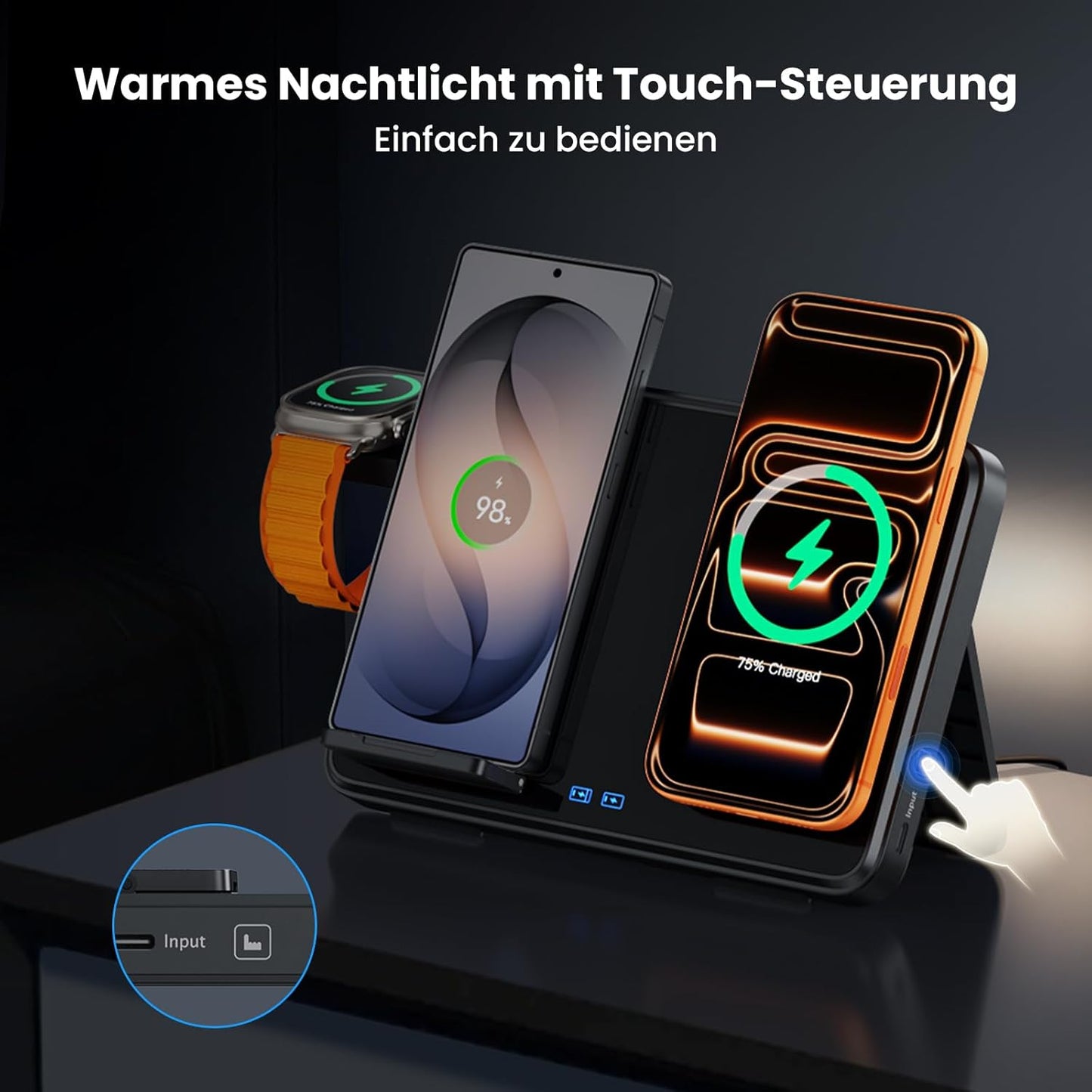 GEEKERA Induktive Dual-Ladestation für iPhone & Samsung - faltbar 4-in-1