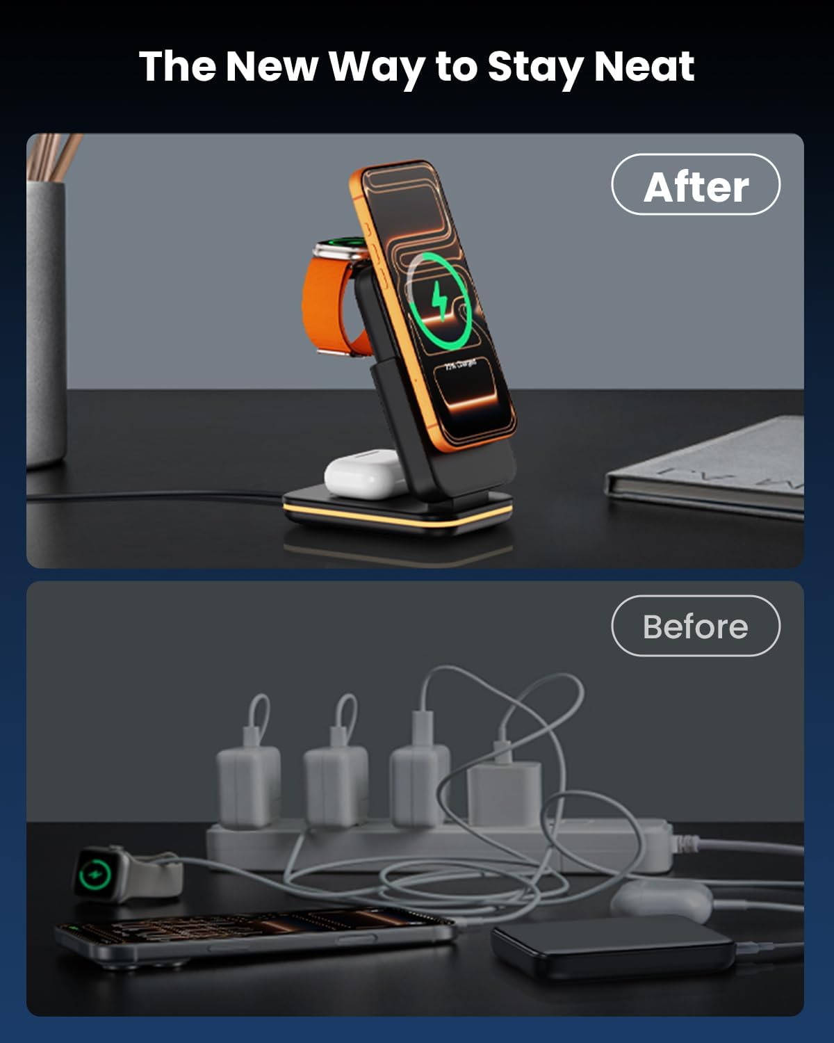 GEEKERA 3-in-1 faltbare magnetische Ladestation für iPhone
