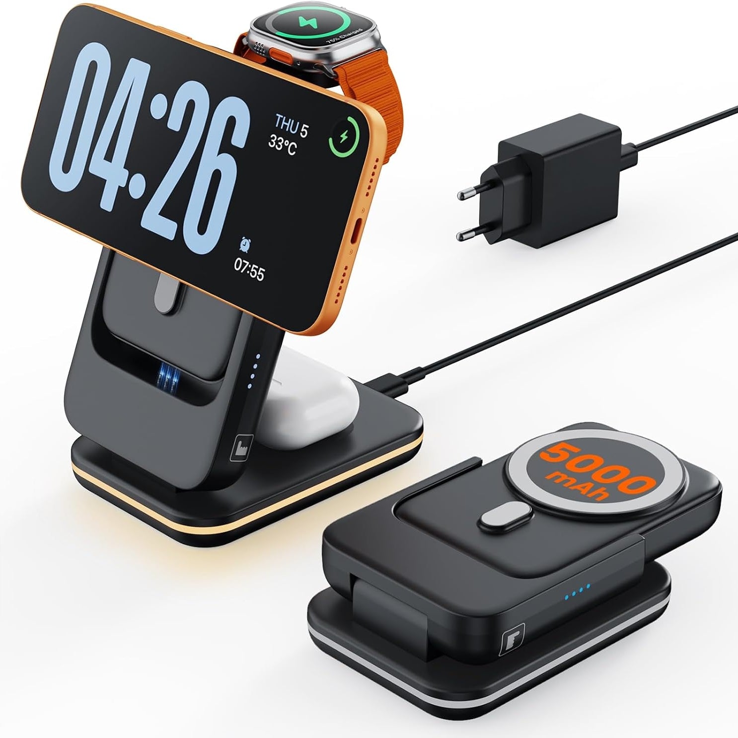 GEEKERA 3-in-1 Foldable Magnetic Charging Station for iPhone